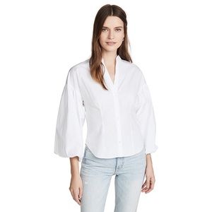 Veronica Beard Aileen Puff Sleeve Poplin Blouse in White 4
